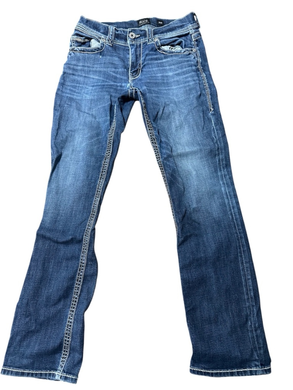 Men’s Buckle Black Blue Straight-Leg Denim Jeans
